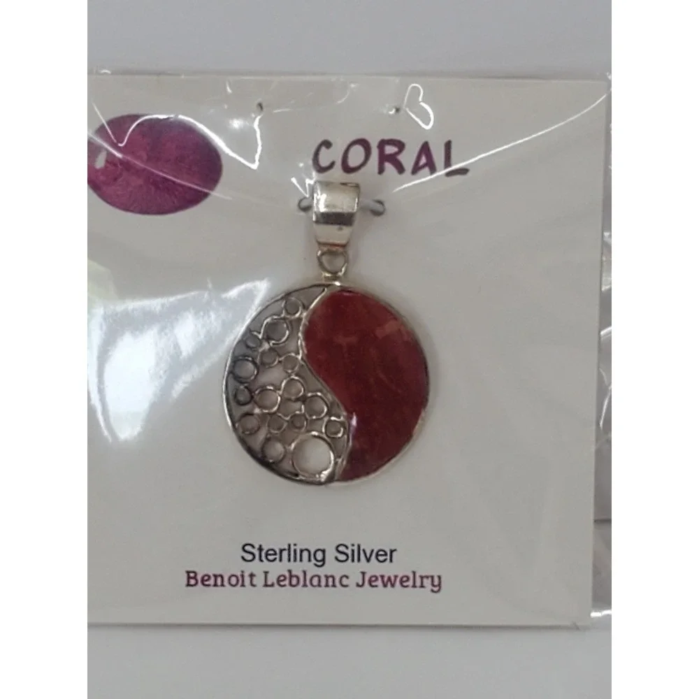 Benoit Leblanc Sterling Silver Red Coral Yin Yang Pendant Necklace Charm